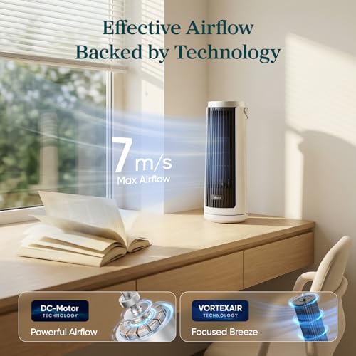 Image of Levoit Tower Fan for Bedroom,20 dB Ultra Quiet, 2.5W-7.5W Energy Efficient, Compact Desk Fan with Strong yet Gentle Cooling Airflow, 12H Timer, 90 Oscillation, 13'' Portable, Powerful & Valuable