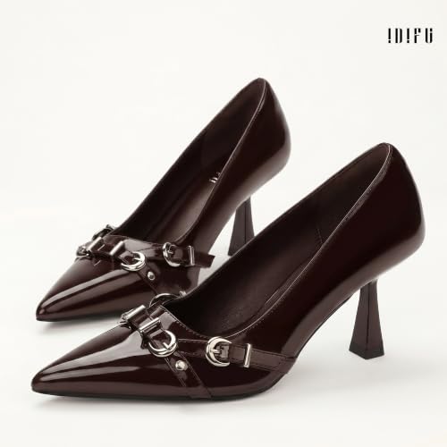 Image of IDIFU Kitten Heels Pumps Closed Pointed Toe Dress Shoes for Women