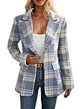 Mina Self Plaid Blazer Jacket for Women Winter Clothing Suits 2025 Long Women's Blazers & Suit Jackets Womens Blazers Flannel Clothes Work Business Casual Professional Trendy Knit Tantan Petite Blue