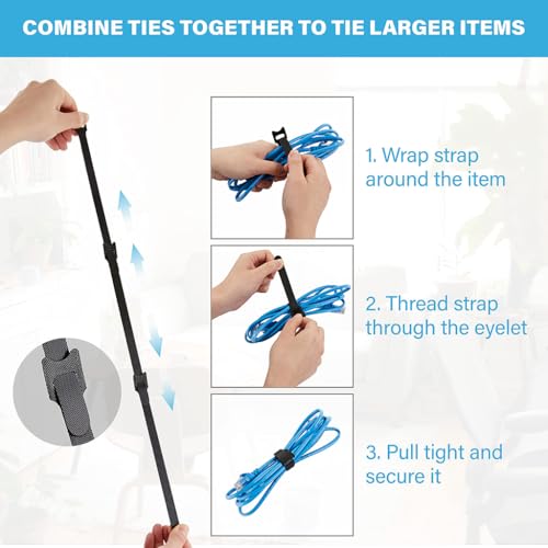 Image of Zibuyu Nylon Reusable Cable Ties, 100 Pc Self-Adhesive Wire Organisers