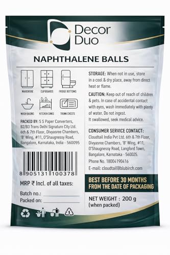 Image of Naphthalene Balls | 600 Grams (3 x 200g Packs) | Clothes Protection & Insect Repellent for Wardrobes & Cupboards