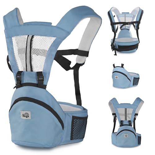 MiniHugs Marsupio Neonato 0-36 Mesi – Facile da Indossare - Marsupio Bambino Supporto Regolabile e Sicuro (Azzurro) - BD30