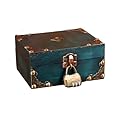 ACONDE Scrigno del Tesoro Vintage, 15 x 7,5 x 12 cm Scatola in Legno con Coperchio e Lucchetto, per Conservare e Decorare Regali, Verde
