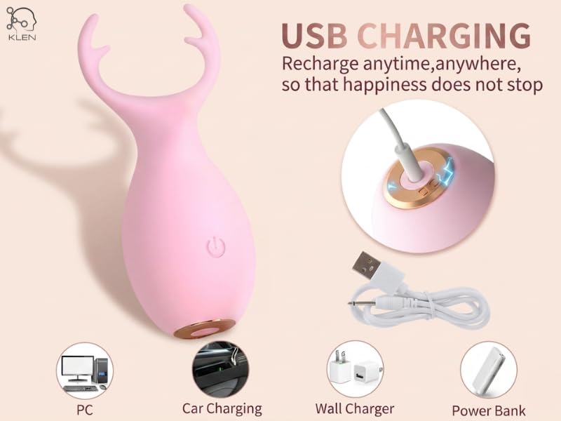 Image of KLEN Electric Handheld Women Body Massager Machine Portable Waterproof Mini Massage Device with Soft Silicone Head Rechargeable Vibration Wellness Stress Relief and Self Care Relaxation Product (Pink)