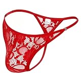 JOCKLAND Mens Lace Thong Sexy Low Rise T-back G-string with Adjustable Stretch Waistband Comfortable Men's Thong Underwear (US, Alpha, X-Large, Regular, Regular, Red)