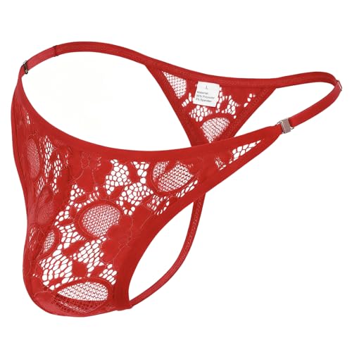 JOCKLAND Mens Lace Thong Sexy Low Rise T-back G-string with Adjustable Stretch Waistband Comfortable Men's Thong Underwear (US, Alpha, X-Large, Regular, Regular, Red)