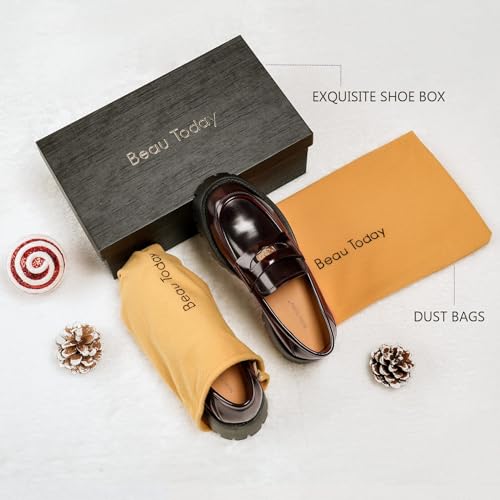 Image of BEAU TODAY Chunky Loafers Women,Patent Leather Platform Loafers for Women,Lug Sole Slip On Penny Shoes,Comfortable Work Office Business Casual Dress Shoes
