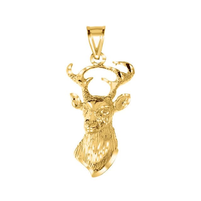 Textured Buck Deer Head Fine Pendant Real Solid 10Kt Yellow Gold