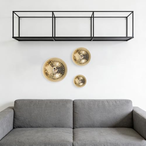 Uonlytech - 3 unidades de bolas espejadas doradas de vidrio, semiesféricas, para montaje en pared con adhesivo, decoración para fiestas disco, festivales musicales y espacios comerciales miniatura 7