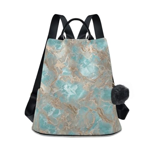 Sac à dos pour femme turquoise motif marbre avec poches multiples et poignée