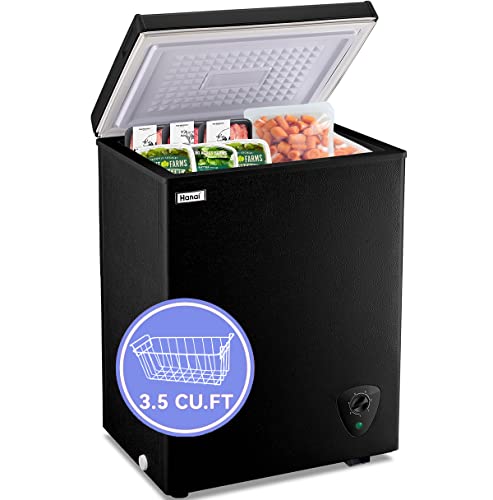 Chest Freezer 5.0 Cubic Feet WANAI Deep Mini Freestanding Freezers with 7 Temp Adjustable Thermostat & Manual Defrost Compact Small Freezer Space-Saving Removable Storage Basket, White