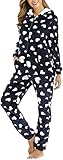 Desfilado: cremallera WEIWEIMITE Femenino Reno de Navidad Pijamas Holiday Moose Lámina Flannel Onesie Onsuit de una Pieza Patrón de Amor Pijamas Unisexo Sudaderas con Capucha (Color : Heart-Black, Size : L)