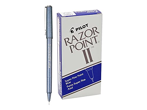Pilot 11003 Razor Point II Marker Pen, Blue Ink.2mm, Dozen