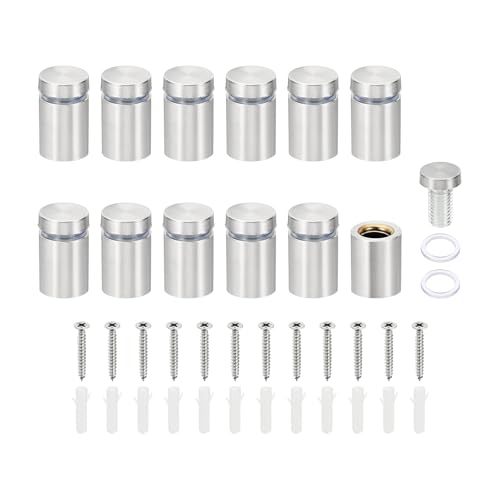 PATIKIL 5/8 x 1"のサインスタンドオフスクリュー 12セットのステンレススチール壁スタンドオフ取り付け金具広告ガラス釘 アクリル額縁アクリルパネル掛け用 シルバー