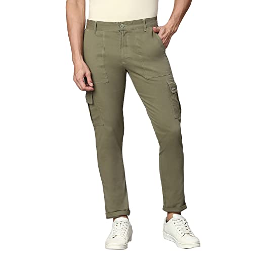 Image of Hubberholme Men's Regular Fit Cotton Trousers with Patch Pockets, Ankle Length Button Closure Cargo Chinos