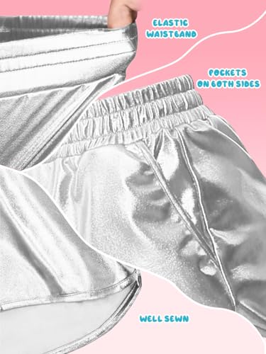YgneeDom Girls Metallic Shorts Shiny Dance Hot Pants Sparkly Athletic Shorts 80s Outfits Pants for Kids4