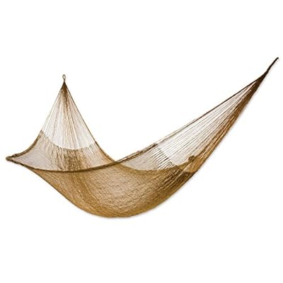 NOVICA Metallic Copper Brown Hand Woven Nylon Mayan 1 Person Rope Hammock, Glowing Copper' (Single)