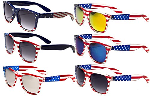V.W.E. 6 Pairs Of USA American Flag Print Sunglasses - Patriotic - Sun Protection