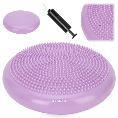 TREXO - Coussin d’équilibre 33 cm à picots antidérapants – assise posturale & gainage pour bureau, maison, Pilates, rééducation – charge max 200 kg – PVC – Violet