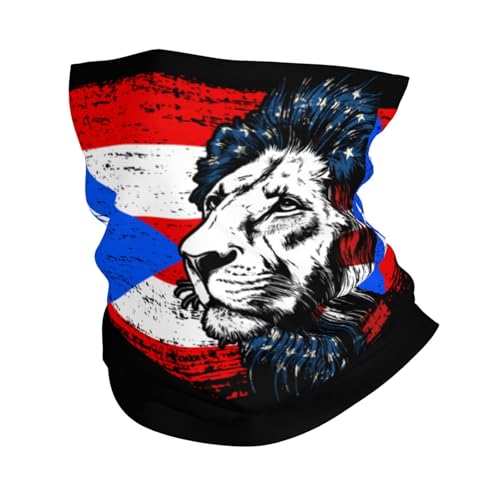 America and Puerto Rico Porto Rico Puerto Rican Flag Combine Lion Neck Gaiter Face Cover Mask Bandana Gator Balaclava Tube Face Scarf Headband Outdoor Sport Mask Sun Protection for Women Men