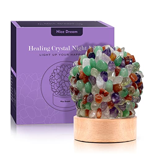 Nice Dream Lámpara de Cristales Arcoíris, Luz de Noche de Cristales Curativos para Reiki, Meditación, Piedras Chakra para Alivio del Estrés, Regalo de Decoración de Habitación para Amigos y Familiares Cover