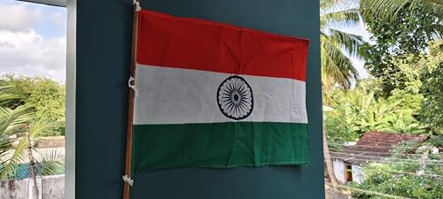 Image of Swarna Ecocrafts Indian National Flag | Size - 20 * 30 Inch | Suitable for Indoors and Outdoors|Cotton| Both sides Printing| All Weather Fabric | Fade Proof, Hand Stitched and Durable | Har Ghar Tiranga National Flag (20*30)