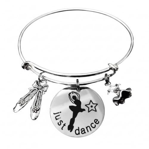 Ballet Just Dance Expandable Charm Bracelet for Women - Silver Ballerina Dancer Jewelry Gift - Handmade Adjustable Wire Bangle