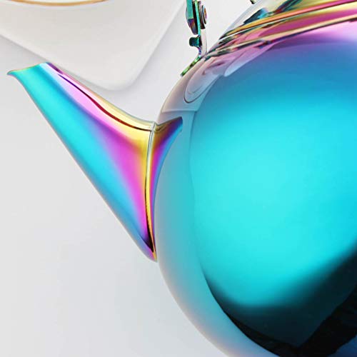 OMGard Tea Kettle with Infuser Loose Leaf Rainbow Teapot 2 Liter Tea Coffee Pot Stainless Steel Strainer Colorful Teakettle for Stovetop Induction Stove Top Boiling Water Camping 2 Quart / 68 Ounce - Thumbnail 5