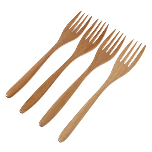 4pcs Wear Resistant Wooden Fork Ergonomic Long Handle Kitchen Utensils for Cooking Serving Heat Resistant Lightweight Design for Everyday Use and Buffet Parties