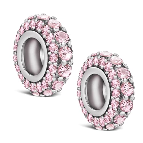 KEQ 925 Silver Pink Spacer Stopper Bead Charms Clearance for Pandora Bracelets Birthstone CZ Always Stopper Birthday Gifts for Mom Grandmom Granddaughter Wife Sisters Friends