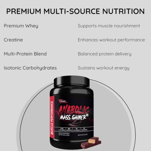 Image of Anabolic Mass Gainer 1kg Irish Chocolate | High Protein & Carbs, Calorie Added Multi-Vitamins, Probiotics & Enzymes, Cereal Based Bulk Gainer, For Muscle Gain