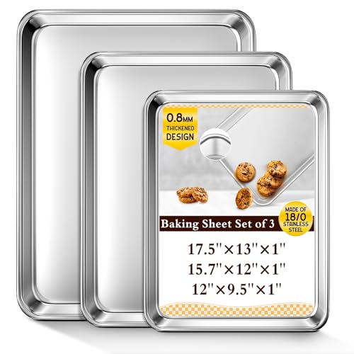Comparison: Best Commercial Oven For Baking Cookies 6 Baking Sheet Set of 3, Commercial Grade Stainless Steel Cookie Sheets for Baking, 12/16/17.5 Inch, Thicker and Firmer Baking Pans Set, Rust & Warp Resistant & Nonstick, Nontoxic&Heavy Duty&Easy Clean