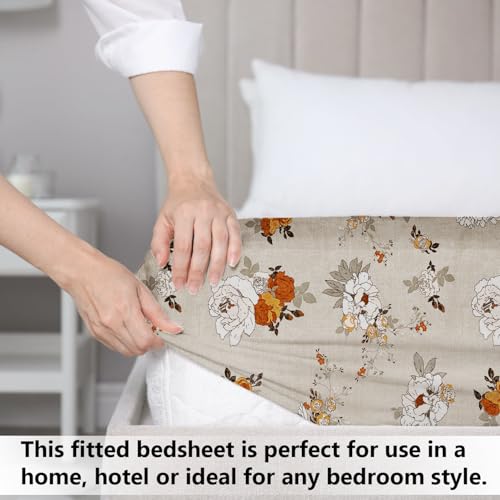 Image of HOMEKART 120 TC Cotton Rich Elastic Corner Fitted Bedsheet with 2 Pillow Covers | Double Bed 72x68+6 Inches | Wrinkle-Free, Super Soft & Breathable Floral Design | Dark Green & Rust