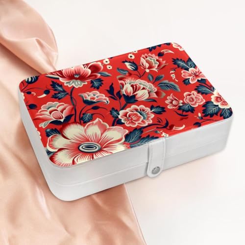 Boîte de rangement compacte motif fleurs rouges, cadeau idéal - 3