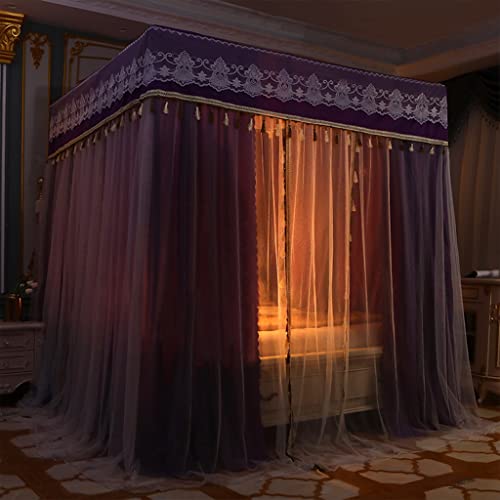 Obokidly 2-In-1 Double Protection Princess 4 Corner Post Bed Mosquito Netting & Blackout Bed Curtains Privacy Protection For Bedroom Canopies (Purple, California King) #TOP1