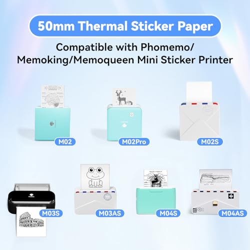 Image of Phomemo 2 inch Adhesive Sticker Printer Paper Thermal Labels, White | 3 Rolls 53mm for Phomemo M02 /M02S /M02 Pro /M04S Pocket Bluetooth Thermal Printer, 50mm x 3.5m