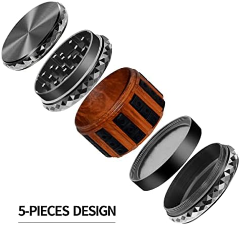 Herb Grinder, NAUDILIFE Pollen Grinder, 5 in 1 Aluminium Large Spice Mills with Catcher for Spice, Herbs, Manual Wooden Mill for Grinding Pepper, Red Berries