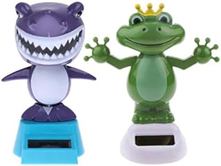 KODORIA 2pcs Solar Powered Dancing Toys Swinging Animated Bobble Head Dancer Toy Car Decor Ornament Frog + Shark