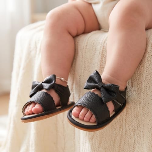 Image of Babelvit Infant Baby Girl Boy Sandals Comfort Premium Summer Outdoor Casual Beach Shoes with Flower Bowknot Anti Slip Rubber Sole Newborn Toddler Prewalker First Walking Shoes