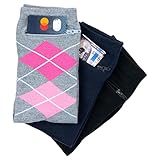 ZIP IT GEAR Fashion Dress Socks for Women, Hidden Zipper Security Pocket for Business, Travel, Key, Cash, Argyle Grey, Navy, Black (size 6-9) 3 pack