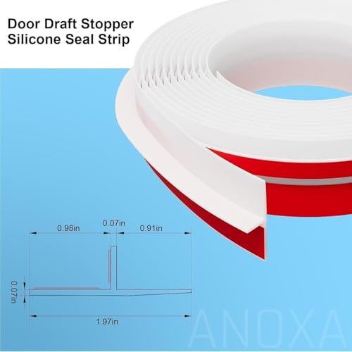 Image of ANOXA T-Shaped Clear Silicone Seal Strip, Weather Stripping Door Seal Strip for Door & Windows Gaps, Under Door Draft Stopper Silicone & Self-Adhesive Weatherstrip (3 Meter) (White)