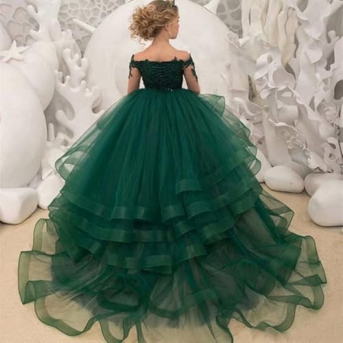 Princess Long Sleeve Flower Girl Dresses Tulle Appliques Ball Gown Pageant Dress for Kids Party Gowns2