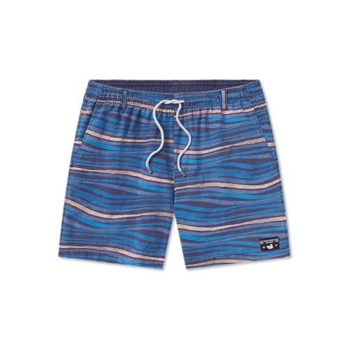 Southern Marsh Shoals Seawash Swim Trunks - Waves, Navy and Peach, Large