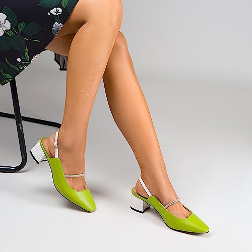 DearOnly Mid Block Heel Square Toe Slingback Ankle Strap Pumps Rhinestone Crystal Sexy Buckle Prom Shoes 2.0 Inches Heels2