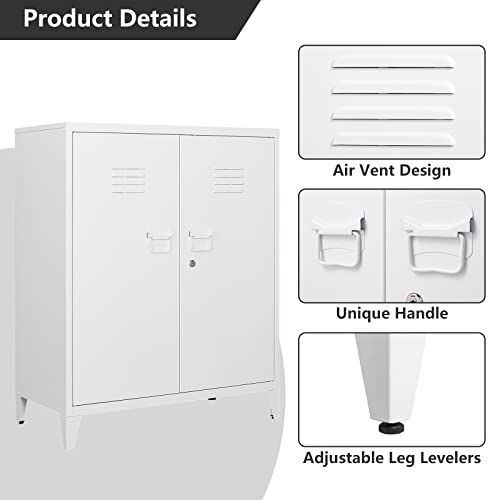 Lissimo Metal Storage Cabinet, Home Office Cabinet With Doors And Adjustable Shelves,Locking Cabinet With Adjustabl Leg Levelers Assembly Required (White) #TOP4