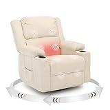 IKAKOS 360 Degree Swivel Rocker Recliner Chair with Heat and Massage, Soft Corduroy Manual Reclining Nursery Glider with USB Port, 2 Cup Holders & 4 Storage Pockets, 400lbs Capacity (Beige)