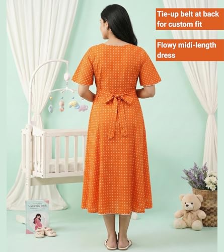 Image of DUMMY SHAPE Feeding Kurtis for Women Cotton Blend | Floral Pregnancy Flare Kurta with Dual Nursing Zippers to Pre & Post Partum | Maternity Dresses | Gifts for Pregnant Woman