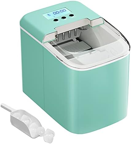 TANGZON Countertop Ice Maker, 9 Bullet-Shaped Ice Cubes Ready in 7 Mins, 12KG/24H Ice Maker Machine with LCD Display, Scoop Basket, Self-Cleaning Function (Green)
