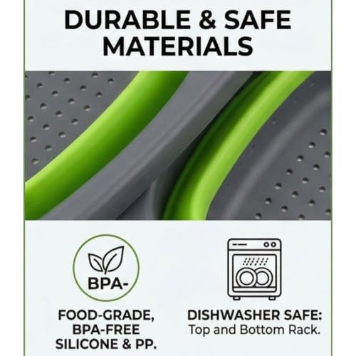 Image of KRESHU Silicone Collapsible Kitchen Colander Strainer | Food Colander with Extendable Handles | Perfect for Draining Pasta, Vegetables, and Fruits - Over the Sink Strainer (23.5Inch, Pack of 1)