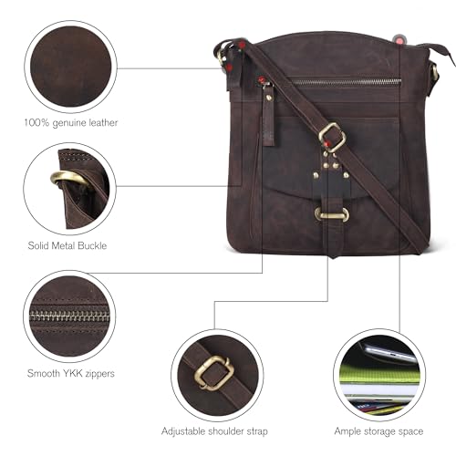 Image of Oak Leathers Leather Crossbody Bag For Women With Adjustable Sling Strap - Medium Size Crossover Shoulder Handbag Purse
